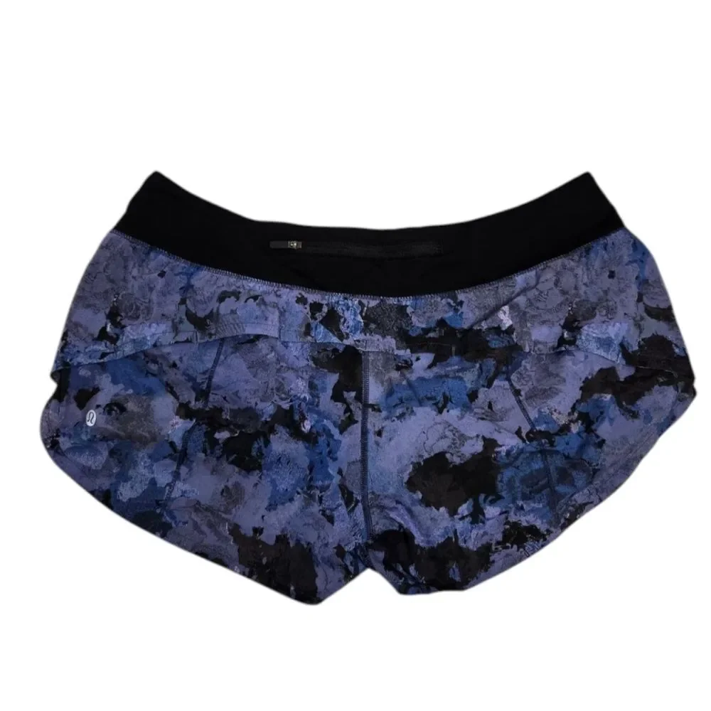 LULULEMON screen camo‎ multi black speed up running micro shorts 10